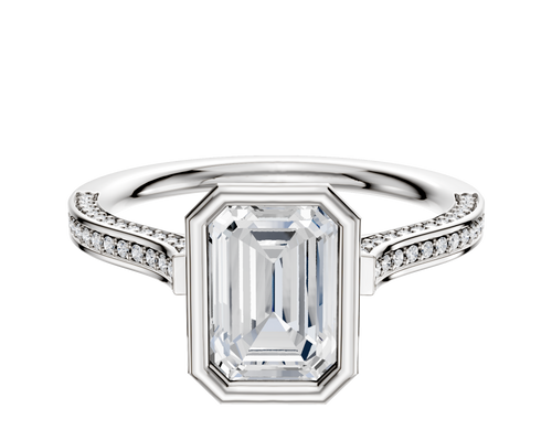 Platinum Bezel Full Bezel North/South Cathedral Flat 3-Row-Pave 2.0mm Engagement Ring