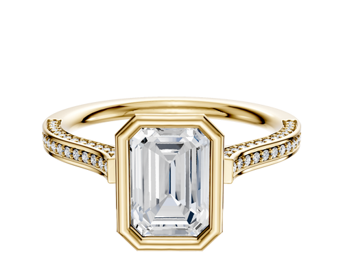 18K Yellow Gold Bezel Full Bezel North/South Cathedral Flat 3-Row-Pave 2.0mm Engagement Ring