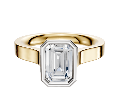 18K Two Tone Bezel Full Bezel North/South Cathedral Flat 3.0mm Engagement Ring
