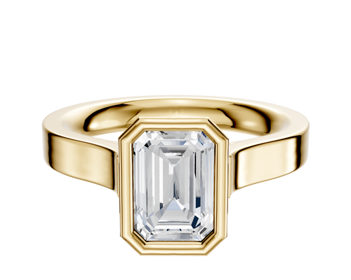 14K Yellow Gold Bezel Full Bezel North/South Cathedral Flat 3.0mm Engagement Ring