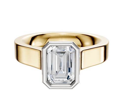 18K Two Tone Bezel Full Bezel North/South Cathedral Flat 4.0mm Engagement Ring