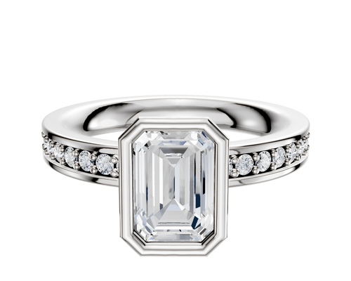 18K White Gold Bezel Full Bezel North/South Classic Flat 1-Row-Pave 2.5mm Engagement Ring