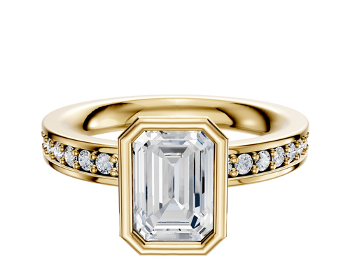 14K Yellow Gold Bezel Full Bezel North/South Classic Flat 1-Row-Pave 2.5mm Engagement Ring