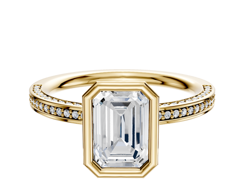 18K Yellow Gold Bezel Full Bezel North/South Classic Flat 3-Row-Pave 2.0mm Engagement Ring