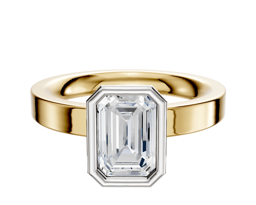 18K Two Tone Bezel Full Bezel North/South Classic Flat 3.0mm Engagement Ring