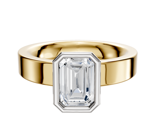 14K Two Tone Bezel Full Bezel North/South Classic Flat 4.0mm Engagement Ring