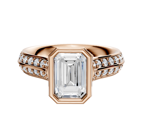 18K Rose Gold Bezel Full Bezel North/South Cathedral Knife Edge 1-Row-Pave 2.5mm Engagement Ring