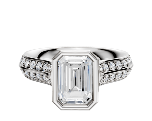 18K White Gold Bezel Full Bezel North/South Cathedral Knife Edge 1-Row-Pave 2.5mm Engagement Ring
