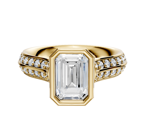 14K Yellow Gold Bezel Full Bezel North/South Cathedral Knife Edge 1-Row-Pave 2.5mm Engagement Ring