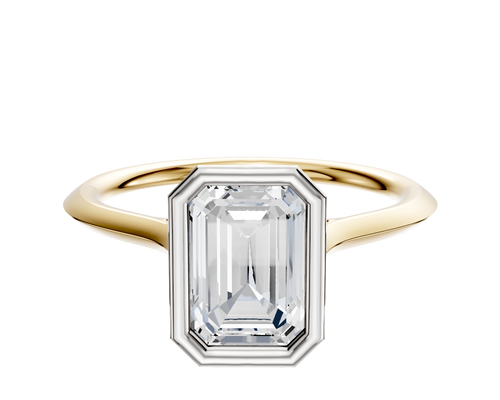 14K Two Tone Bezel Full Bezel North/South Cathedral Knife Edge 1.5mm Engagement Ring