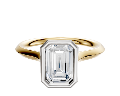 14K Two Tone Bezel Full Bezel North/South Cathedral Knife Edge 2.0mm Engagement Ring
