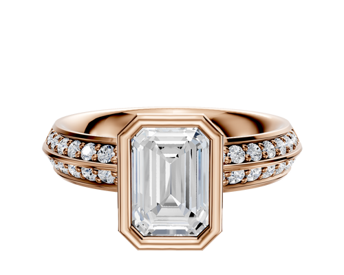 18K Rose Gold Bezel Full Bezel North/South Classic Knife Edge 1-Row-Pave 2.5mm Engagement Ring