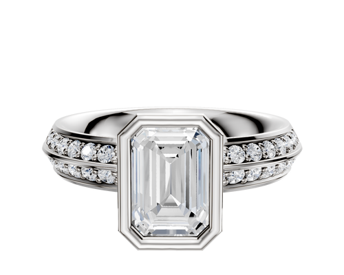 14K Two Tone Bezel Full Bezel North/South Classic Knife Edge 1-Row-Pave 2.5mm Engagement Ring