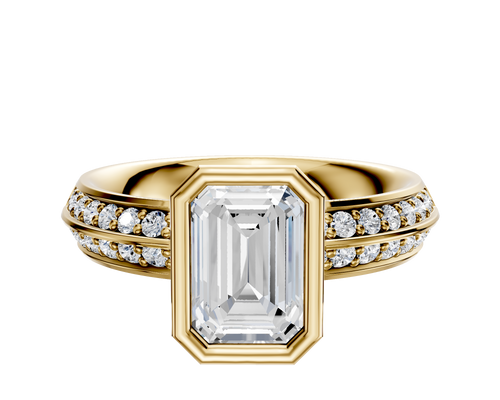 18K Yellow Gold Bezel Full Bezel North/South Classic Knife Edge 1-Row-Pave 2.5mm Engagement Ring