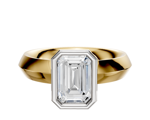 18K Two Tone Bezel Full Bezel North/South Classic Knife Edge 4.0mm Engagement Ring