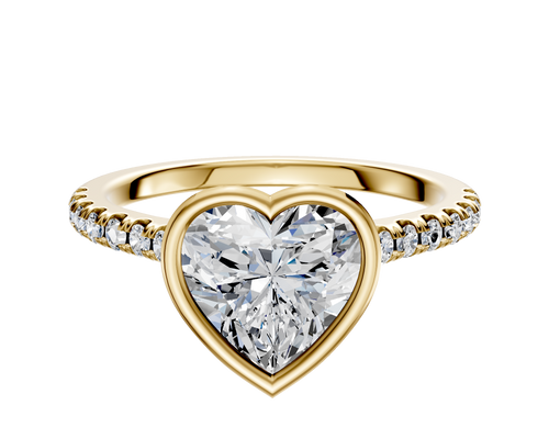 14K Yellow Gold Bezel Full Bezel North/South Cathedral Dome 1-Row-Pave 2.5mm Engagement Ring
