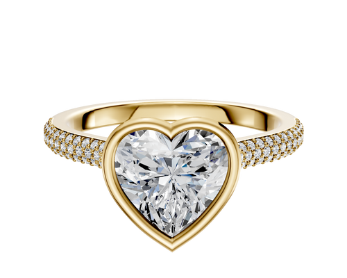 18K Yellow Gold Bezel Full Bezel North/South Cathedral Dome 3-Row-Pave 2.0mm Engagement Ring