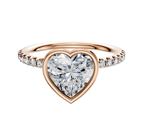 18K Rose Gold Bezel Full Bezel North/South Classic Dome 1-Row-Pave 2.5mm Engagement Ring