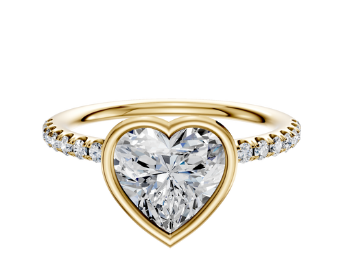18K Yellow Gold Bezel Full Bezel North/South Classic Dome 1-Row-Pave 2.5mm Engagement Ring