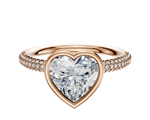 18K Rose Gold Bezel Full Bezel North/South Classic Dome 3-Row-Pave 2.0mm Engagement Ring