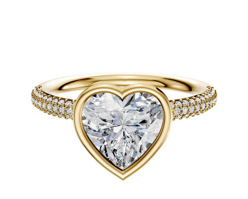 14K Yellow Gold Bezel Full Bezel North/South Classic Dome 3-Row-Pave 2.0mm Engagement Ring