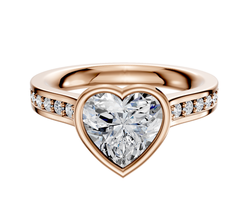 14K Rose Gold Bezel Full Bezel North/South Cathedral Flat 1-Row-Pave 2.5mm Engagement Ring
