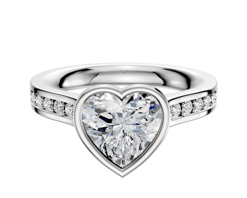 18K White Gold Bezel Full Bezel North/South Cathedral Flat 1-Row-Pave 2.5mm Engagement Ring