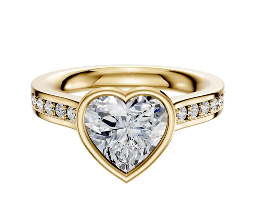 18K Yellow Gold Bezel Full Bezel North/South Cathedral Flat 1-Row-Pave 2.5mm Engagement Ring