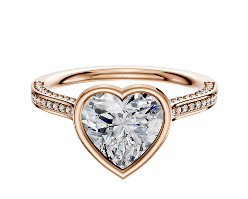 18K Rose Gold Bezel Full Bezel North/South Cathedral Flat 3-Row-Pave 2.0mm Engagement Ring