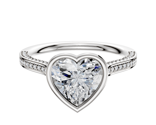 14K White Gold Bezel Full Bezel North/South Cathedral Flat 3-Row-Pave 2.0mm Engagement Ring