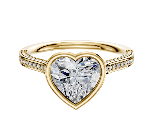 14K Yellow Gold Bezel Full Bezel North/South Cathedral Flat 3-Row-Pave 2.0mm Engagement Ring