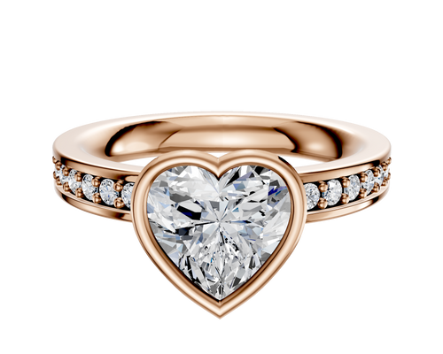 18K Rose Gold Bezel Full Bezel North/South Classic Flat 1-Row-Pave 2.5mm Engagement Ring