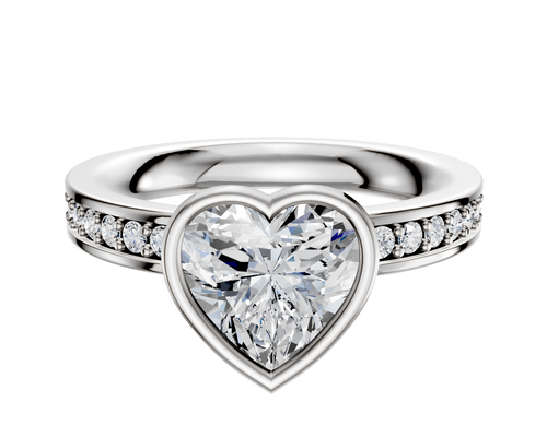 14K White Gold Bezel Full Bezel North/South Classic Flat 1-Row-Pave 2.5mm Engagement Ring