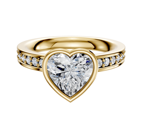 18K Yellow Gold Bezel Full Bezel North/South Classic Flat 1-Row-Pave 2.5mm Engagement Ring