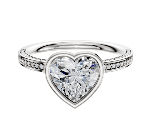 18K White Gold Bezel Full Bezel North/South Classic Flat 3-Row-Pave 2.0mm Engagement Ring