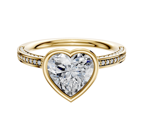 14K Yellow Gold Bezel Full Bezel North/South Classic Flat 3-Row-Pave 2.0mm Engagement Ring