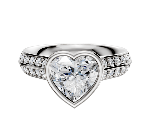 14K White Gold Bezel Full Bezel North/South Cathedral Knife Edge 1-Row-Pave 2.5mm Engagement Ring
