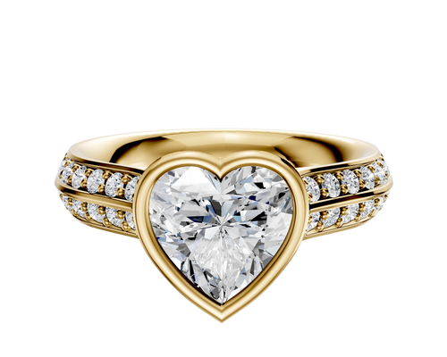 18K Yellow Gold Bezel Full Bezel North/South Cathedral Knife Edge 1-Row-Pave 2.5mm Engagement Ring