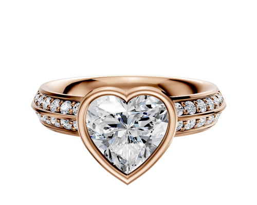 18K Rose Gold Bezel Full Bezel North/South Classic Knife Edge 1-Row-Pave 2.5mm Engagement Ring