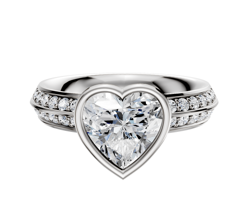 Platinum Bezel Full Bezel North/South Classic Knife Edge 1-Row-Pave 2.5mm Engagement Ring