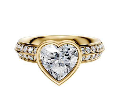 18K Yellow Gold Bezel Full Bezel North/South Classic Knife Edge 1-Row-Pave 2.5mm Engagement Ring