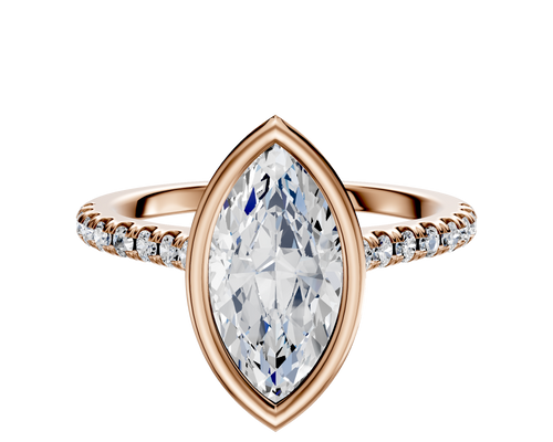 18K Rose Gold Bezel Full Bezel North/South Cathedral Dome 1-Row-Pave 2.5mm Engagement Ring