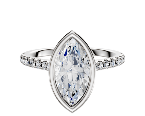 18K White Gold Bezel Full Bezel North/South Cathedral Dome 1-Row-Pave 2.5mm Engagement Ring