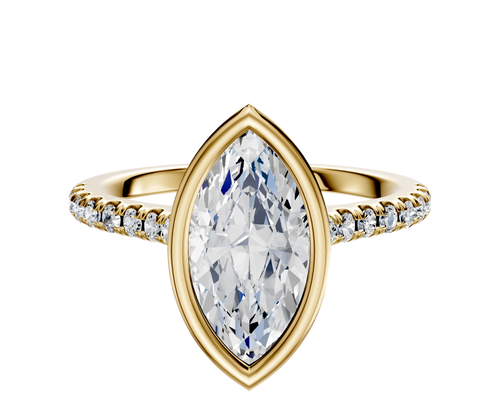 18K Yellow Gold Bezel Full Bezel North/South Cathedral Dome 1-Row-Pave 2.5mm Engagement Ring