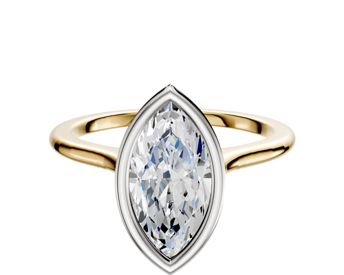14K Two Tone Bezel Full Bezel North/South Cathedral Dome 1.5mm Engagement Ring