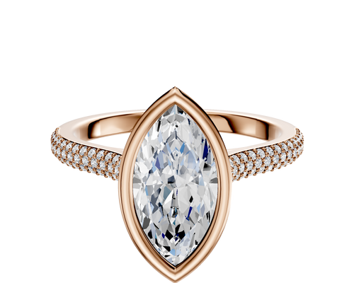 18K Rose Gold Bezel Full Bezel North/South Cathedral Dome 3-Row-Pave 2.0mm Engagement Ring