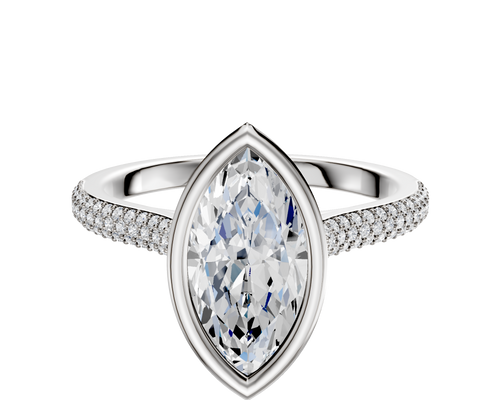 18K Two Tone Bezel Full Bezel North/South Cathedral Dome 3-Row-Pave 2.0mm Engagement Ring