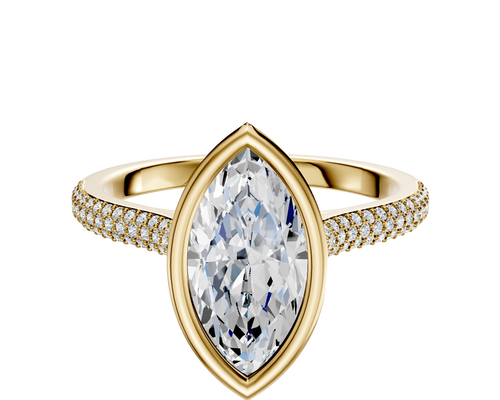 14K Yellow Gold Bezel Full Bezel North/South Cathedral Dome 3-Row-Pave 2.0mm Engagement Ring