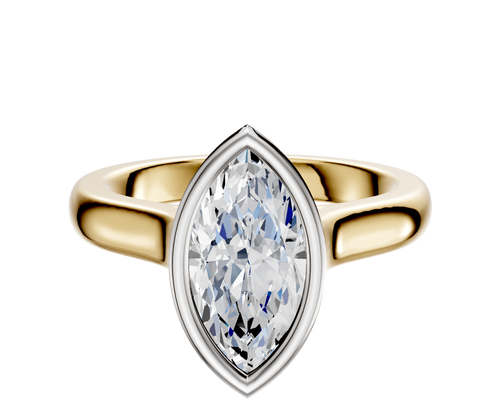 14K Two Tone Bezel Full Bezel North/South Cathedral Dome 3.0mm Engagement Ring