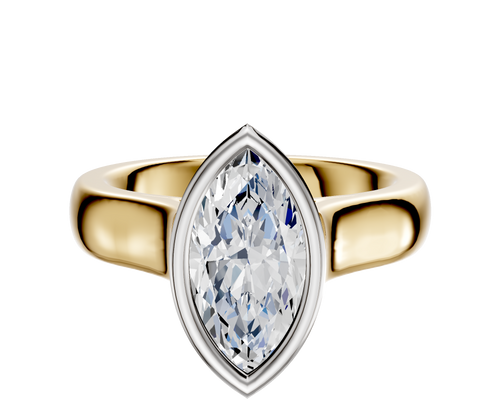 14K Two Tone Bezel Full Bezel North/South Cathedral Dome 4.0mm Engagement Ring